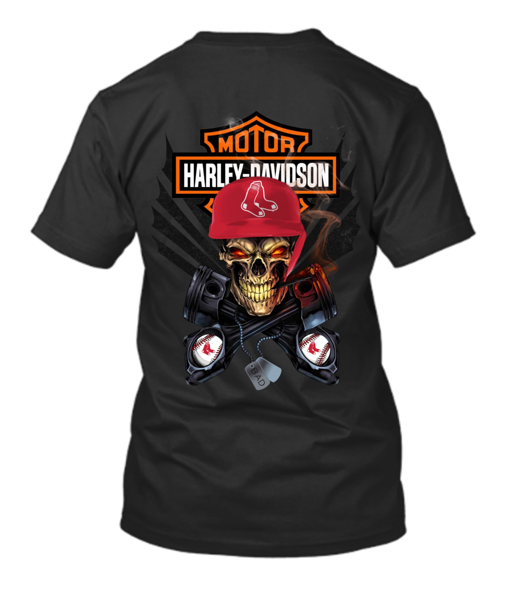 Harley Davidson Skull With Red Sox Baseball Helmet T-Shirt