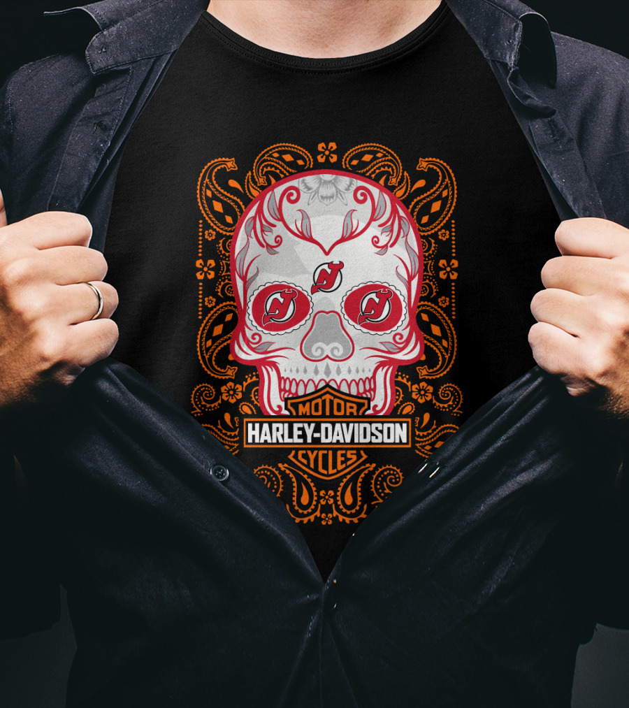 Harley Davidson Motor Cycles Nhl Njd Sugar Skull T-Shirt