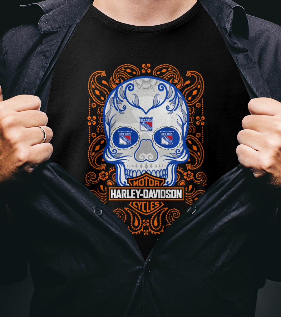 Harley Davidson Cycles Skull New York Rangers Nhl 102 Tvl T-Shirt