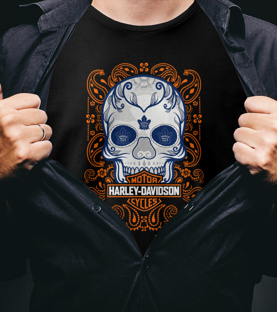 Harley Davidson Cycles Toronto Maple Leafs Nhl Skull T-Shirt