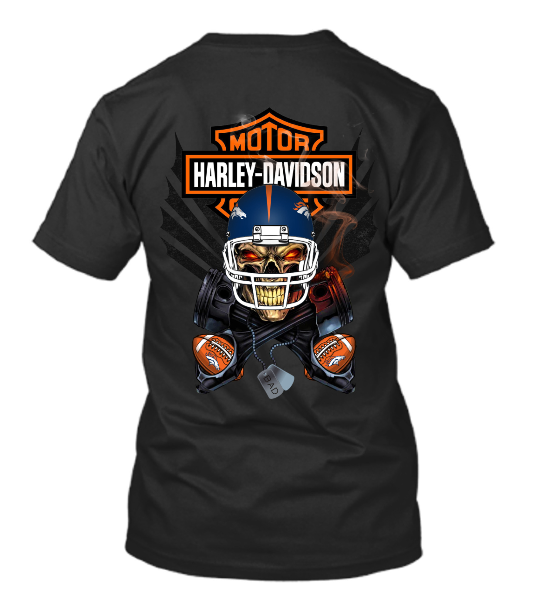 Harley Davidson Denver Broncos 106 Football Skull Helmet T-Shirt