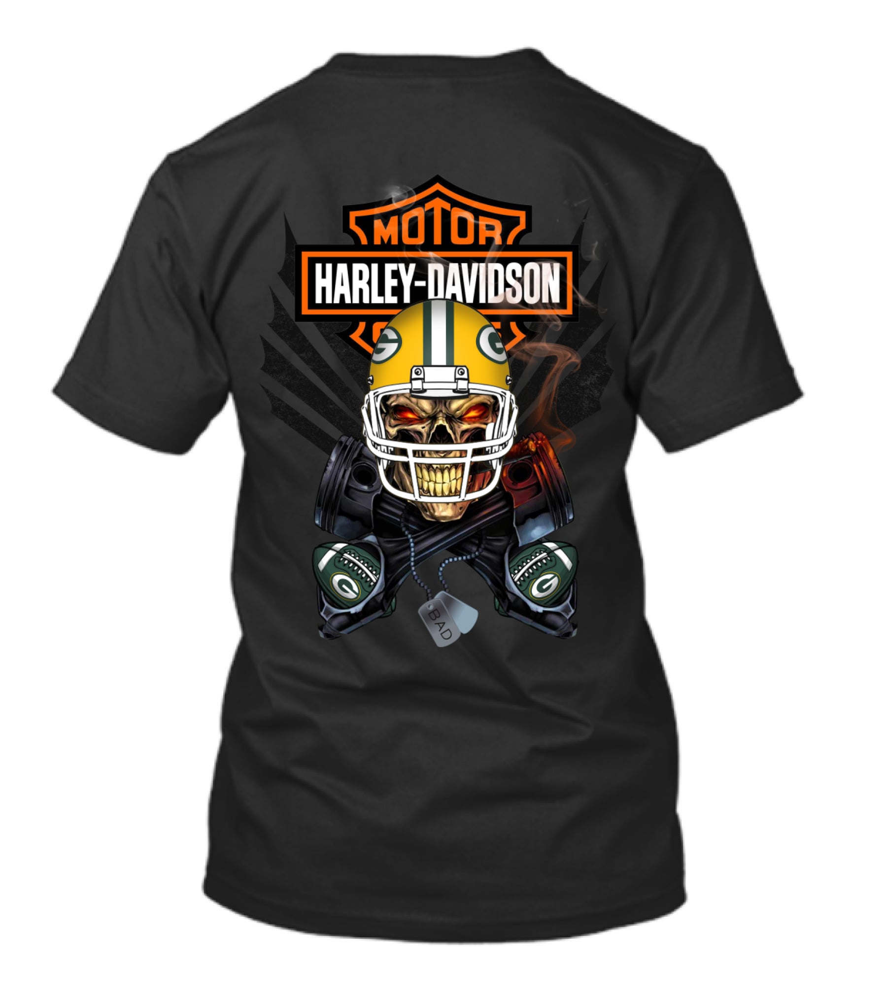 Green Bay Packers Harley Davidson Skeleton Piston Smoke T-Shirt