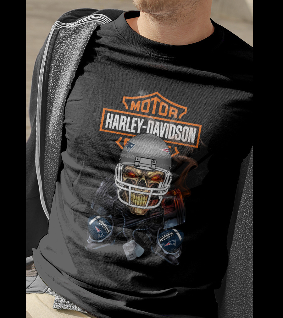 Motor Harley Davidson New England Patriots Skull Helmet T-Shirt