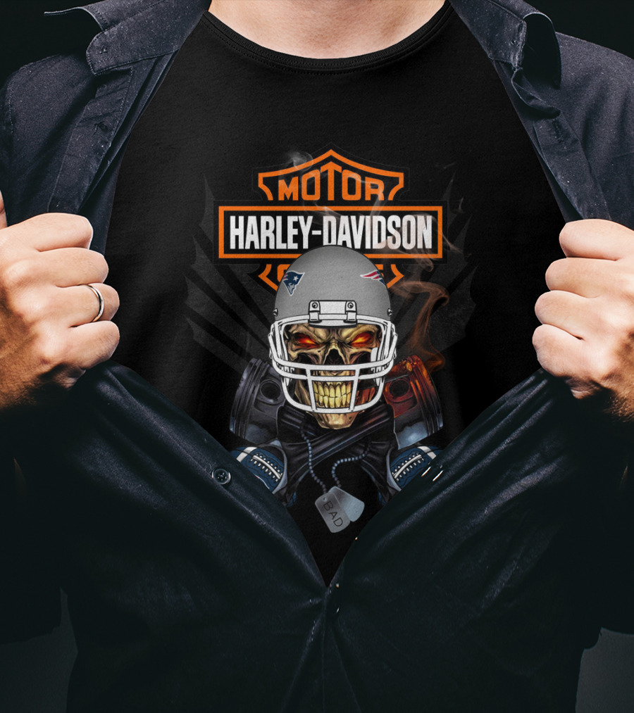 Motor Harley Davidson New England Patriots Skull Helmet T-Shirt