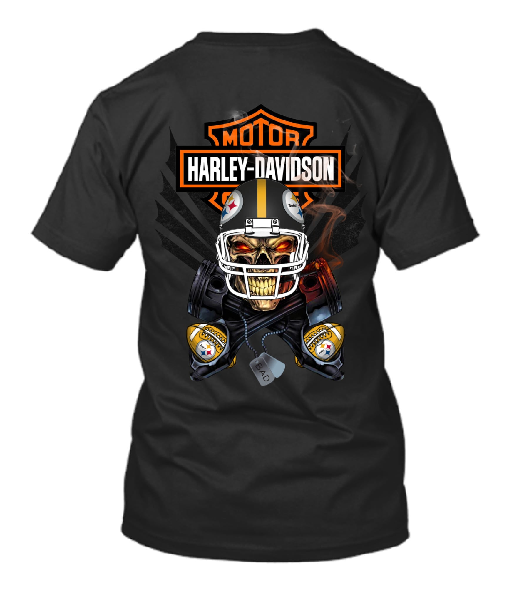 Harley Davidson Pittsburgh Steelers Skeleton Helmet Bad Dog Tags T-Shirt