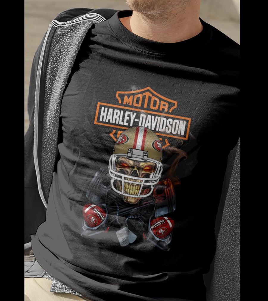 Harley Davidson San Francisco 49ers Skull Helmet Nfl Collaboration T-Shirt