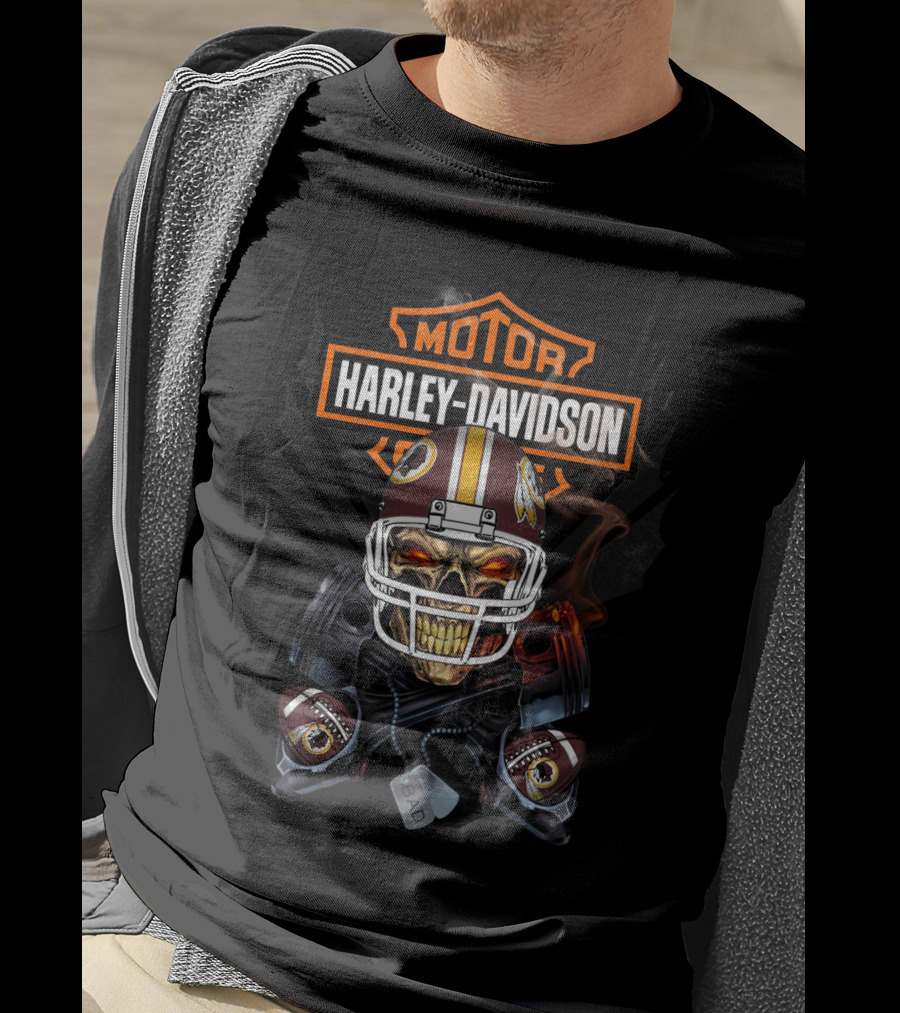 Motor Harley Davidson 106 Washington Redskins Football Skull T-Shirt