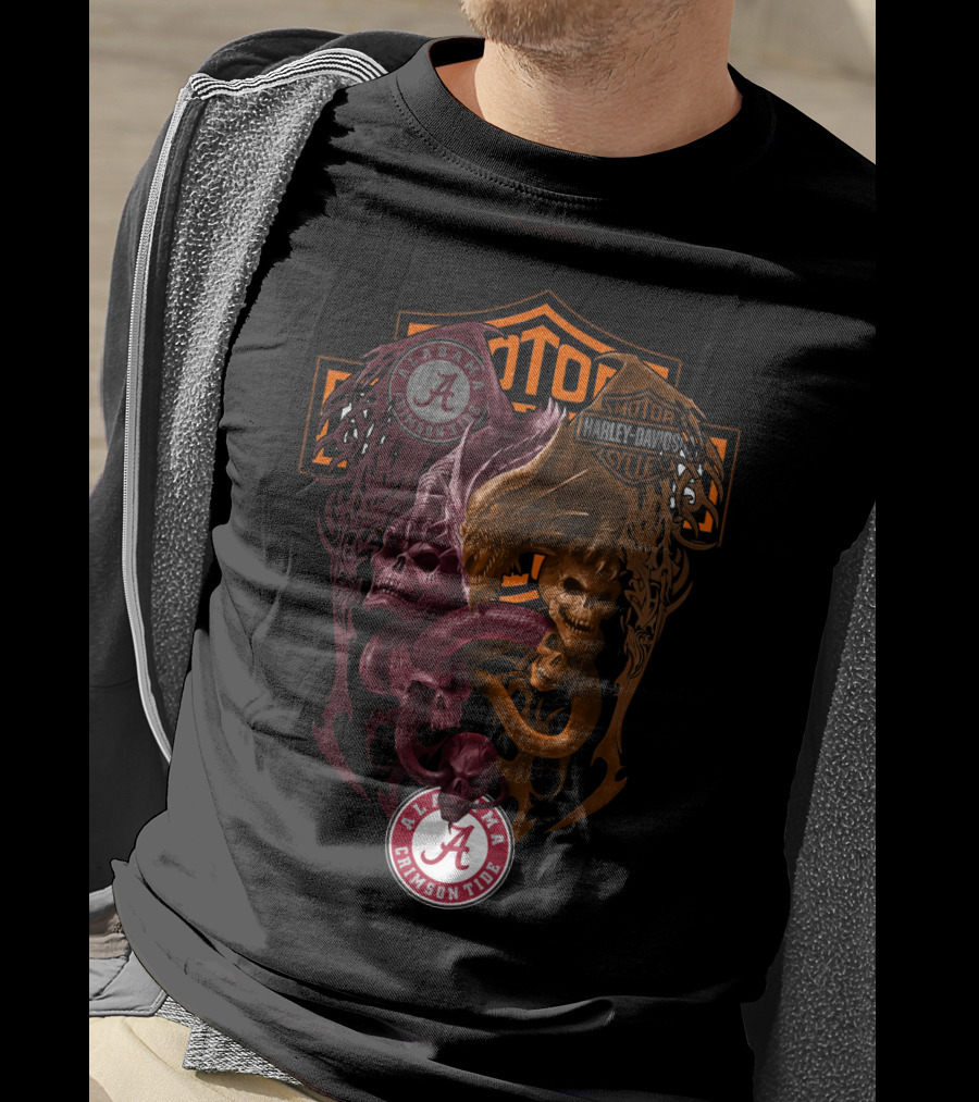 Alabama Crimson Tide Harley Davidson Skulls And Serpents T-Shirt