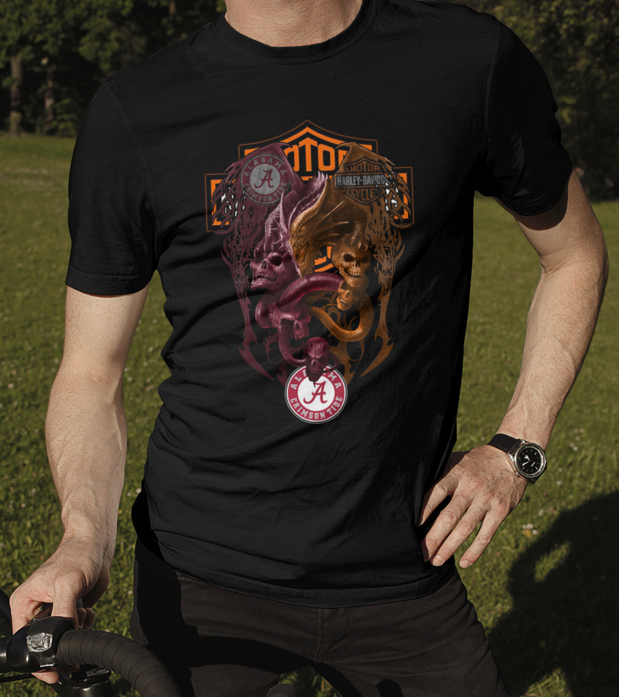 Alabama Crimson Tide Harley Davidson Skulls And Serpents T-Shirt