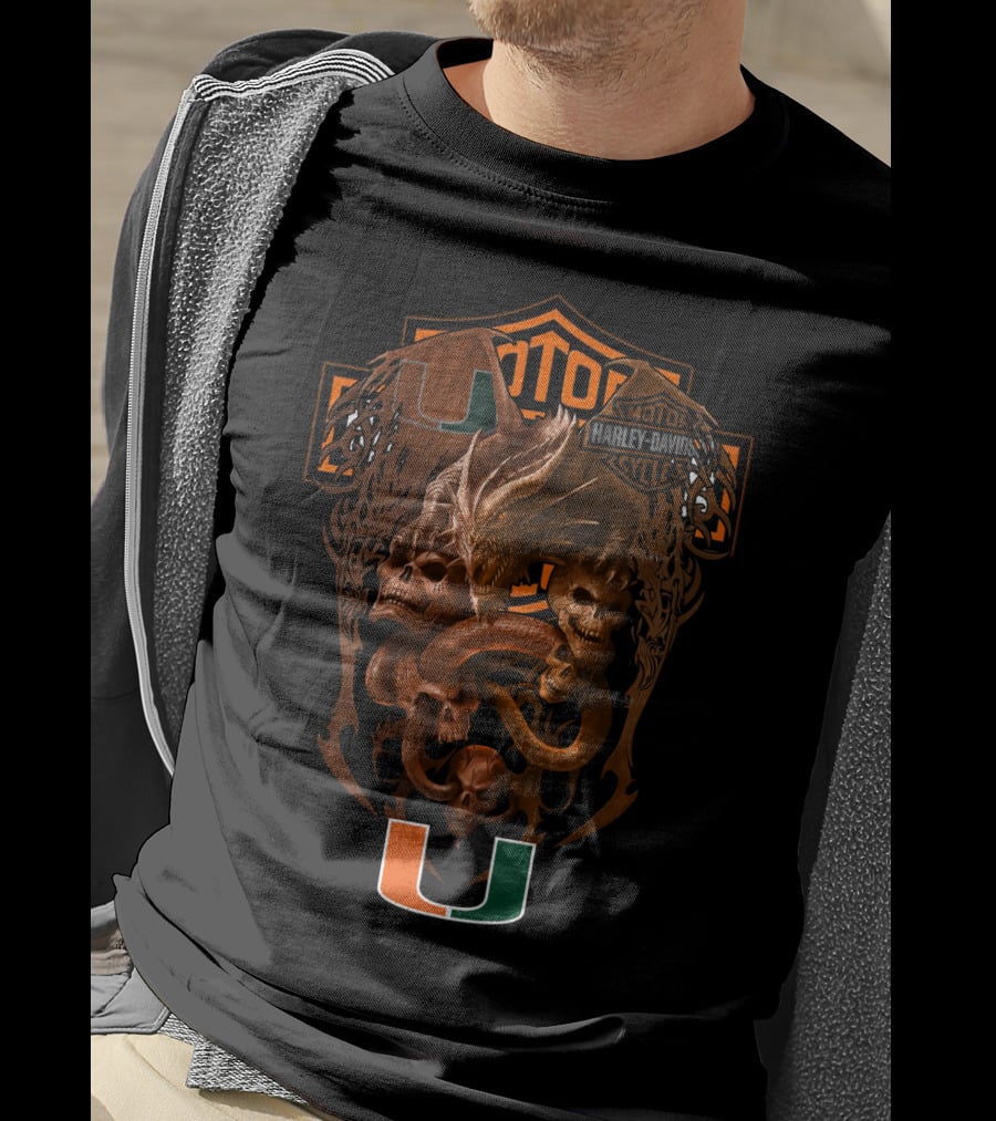 Harley Davidson University Of Miami Dragon Skull Ncaa 108 T-Shirt