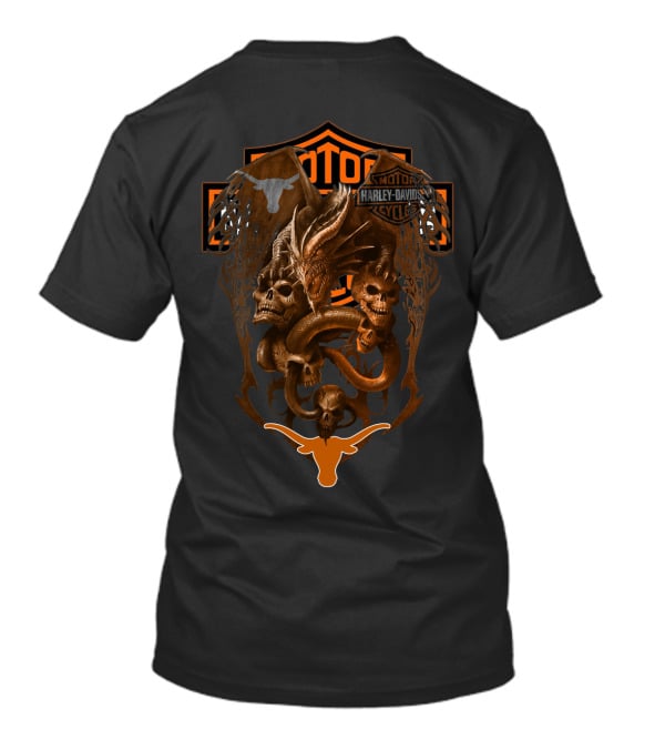 Harley Davidson Motorcycles Ncaa Texas Longhorns Skull Dragon T-Shirt