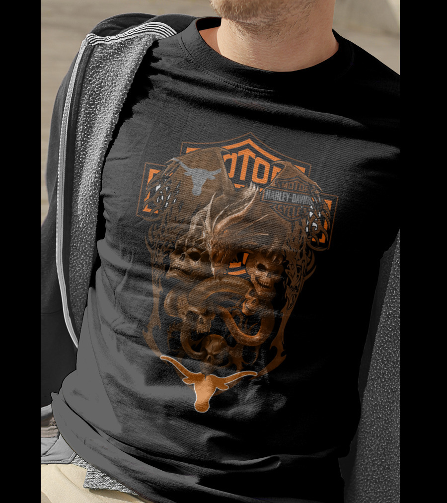 Harley Davidson Motorcycles Ncaa Texas Longhorns Skull Dragon T-Shirt