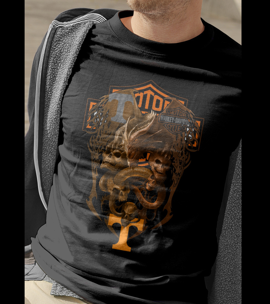 Harley Davidson Dragon Skulls And Serpent With Tennessee Vols Ncaa T-Shirt
