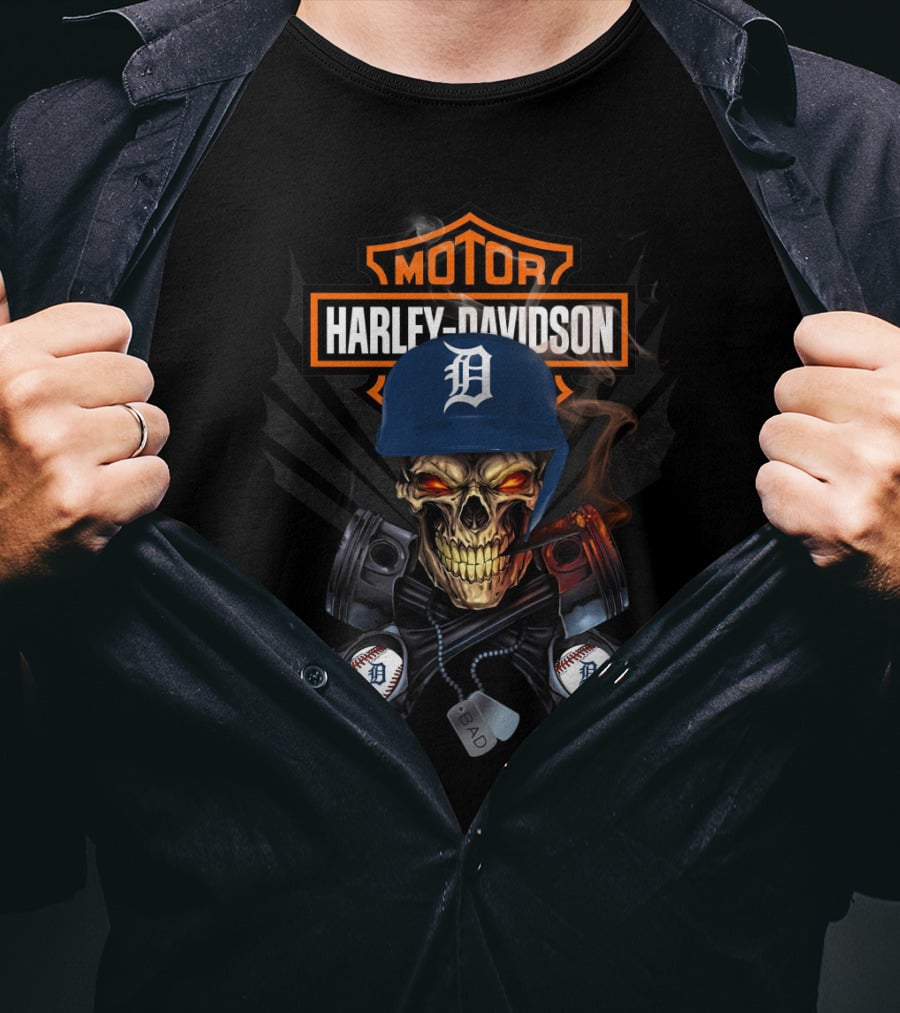 Harley Davidson Detroit Tigers Skull T-Shirt