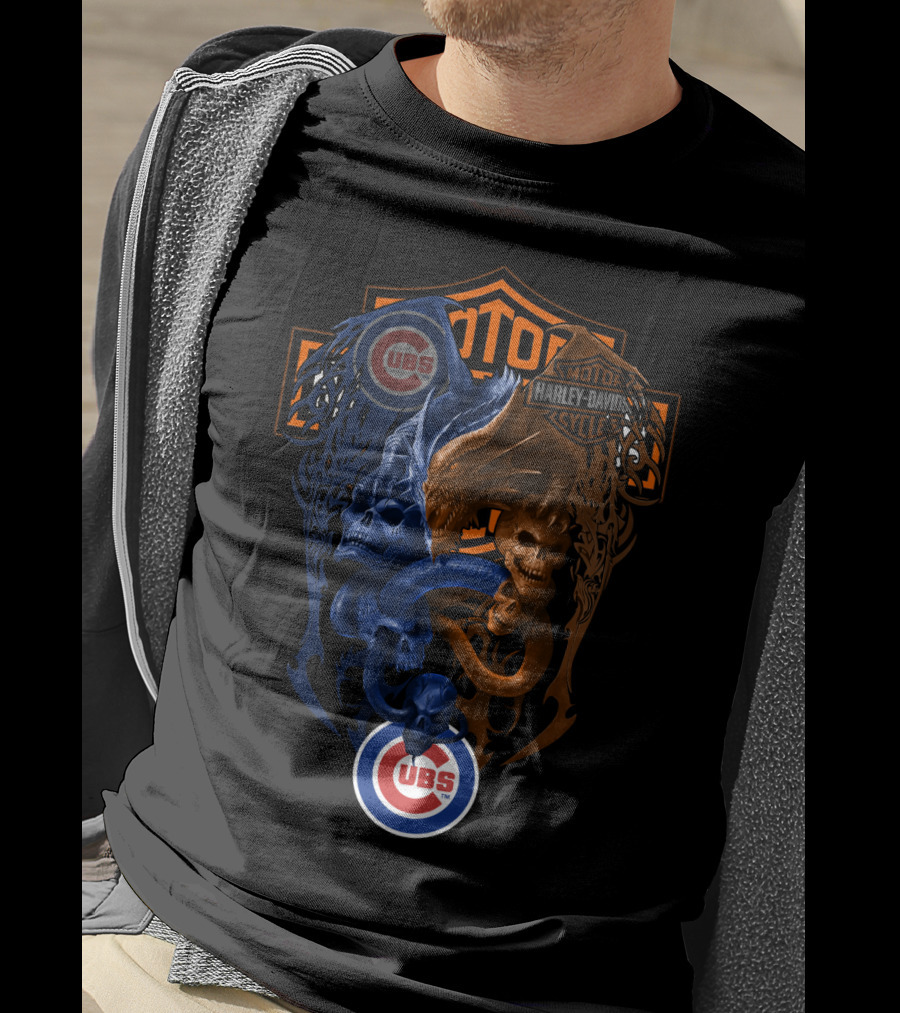 Mlb Cubs Harley Davidson Dual Skull Serpent T-Shirt
