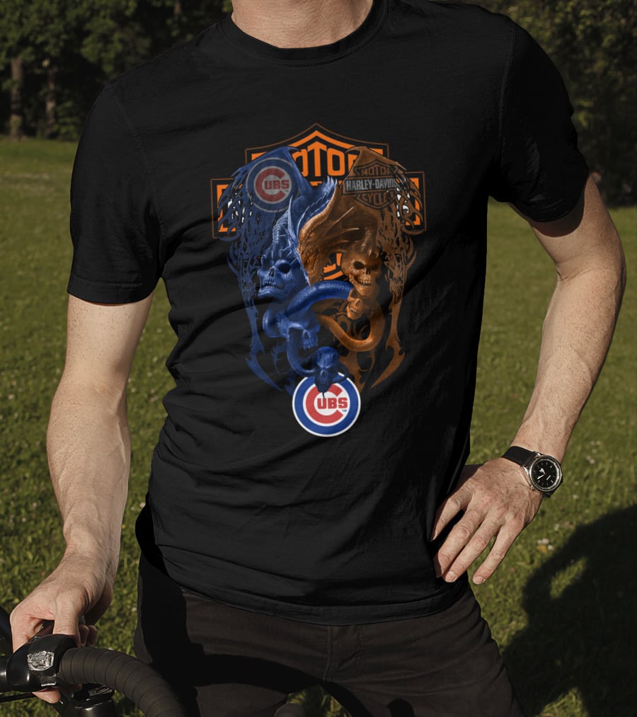Mlb Cubs Harley Davidson Dual Skull Serpent T-Shirt