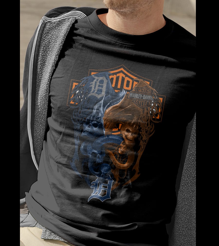 Mlb Dt Harley Davidson Detroit Tigers Skeleton Dragon T-Shirt