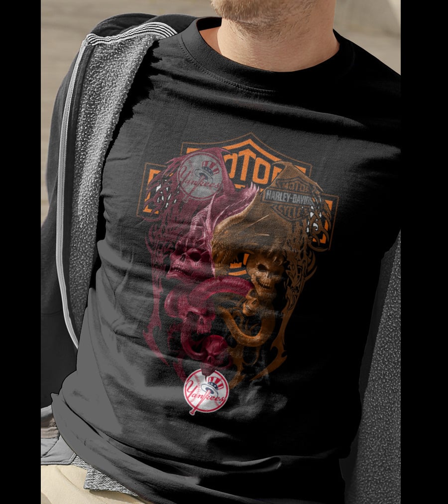 Mlb Nyy Harley Davidson Yankees Skulls And Serpents T-Shirt