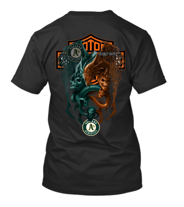 Oakland Athletics Harley Davidson Motorcycles Dual Skull Serpents T-Shirt