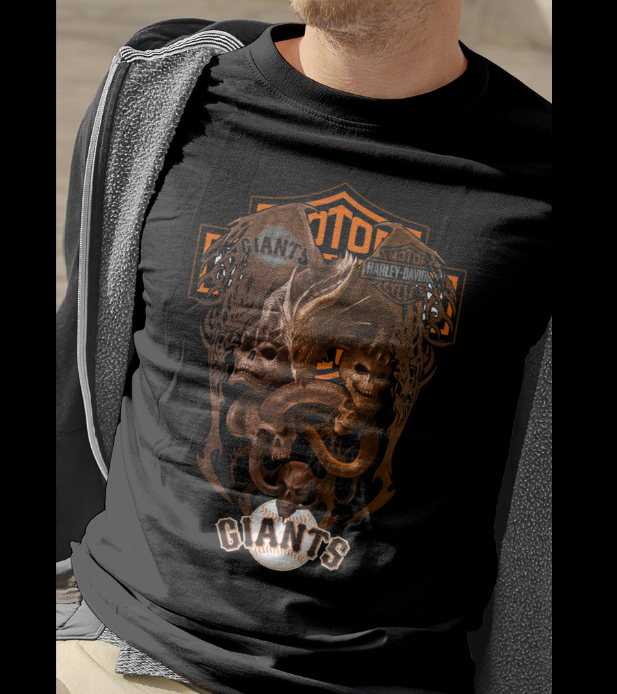 Mlb Sfg Giants Harley Davidson Skull And Dragon T-Shirt