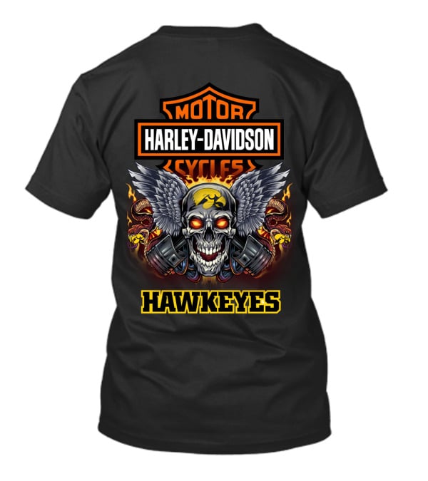 Harley Davidson Motorcycles Iowa Hawkeyes Skull Wings T-Shirt