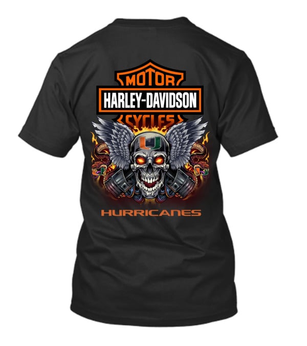 Harley Davidson Cycles Miami Hurricanes Skull Wings T-Shirt
