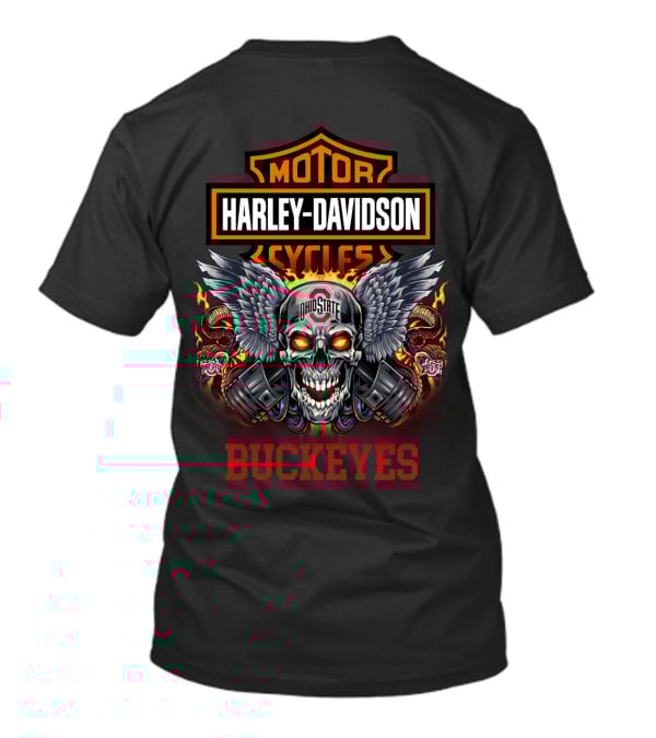 Motor Harley Davidson Cycles Ohio State Buckeyes Skull Wings T-Shirt