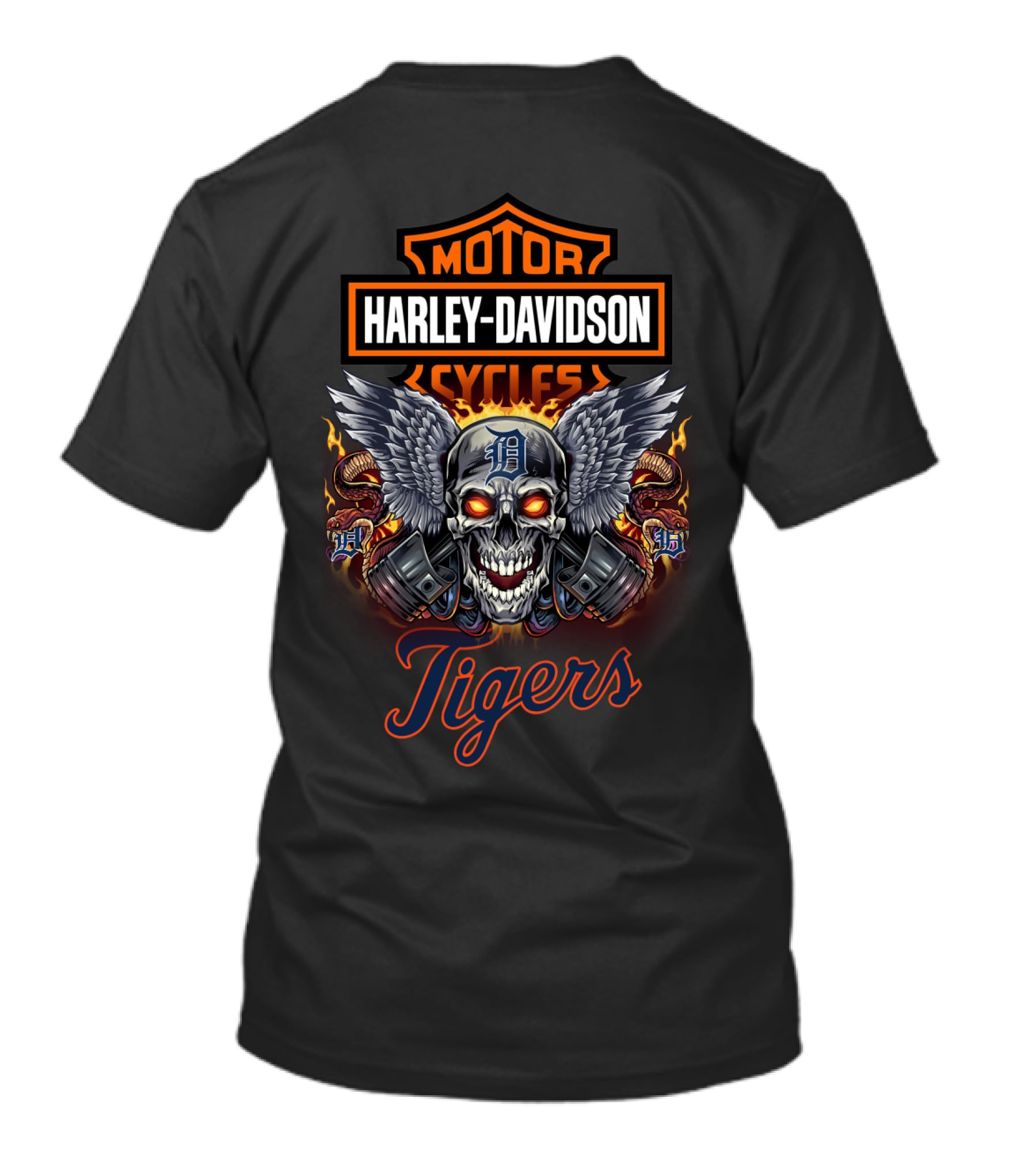 Harley Davidson Motor Cycles Detroit Tigers Skull Wings T-Shirt
