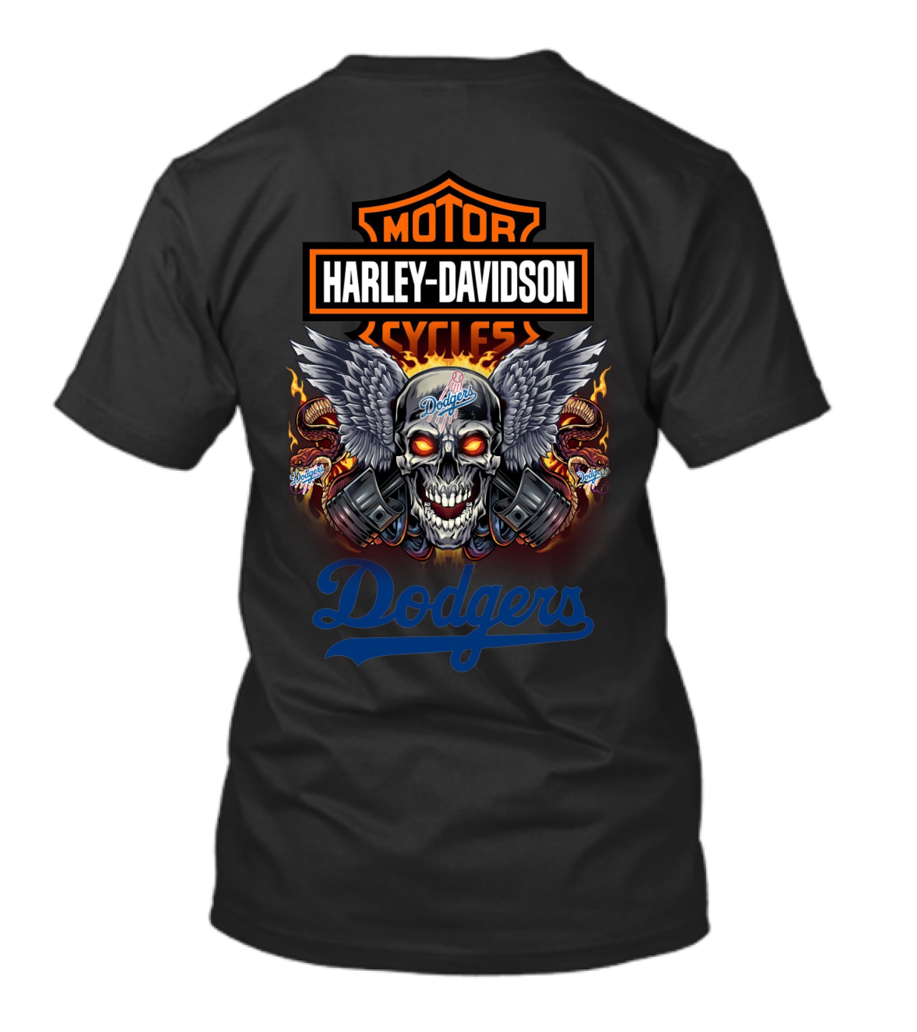 Motor Harley Davidson Cycles Dodgers Skull Wings Flames T-Shirt