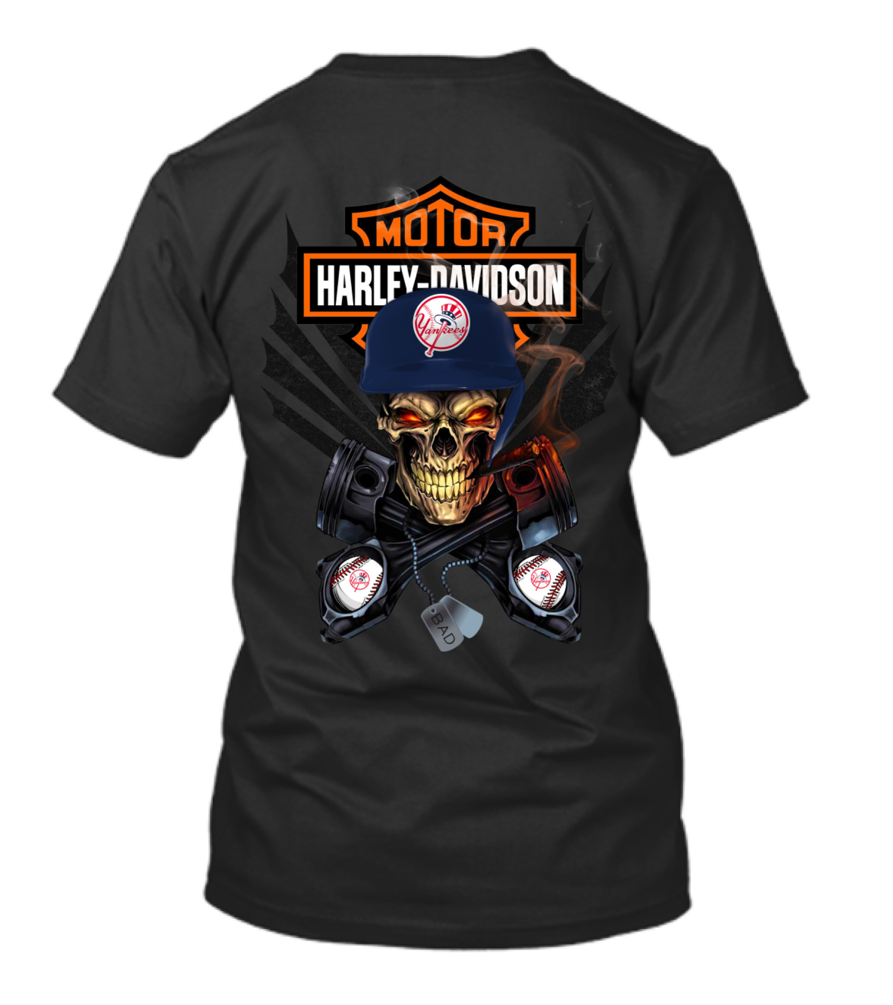 Harley Davidson Motor Skull With New York Yankees Helmet And Baseballs T-Shirt