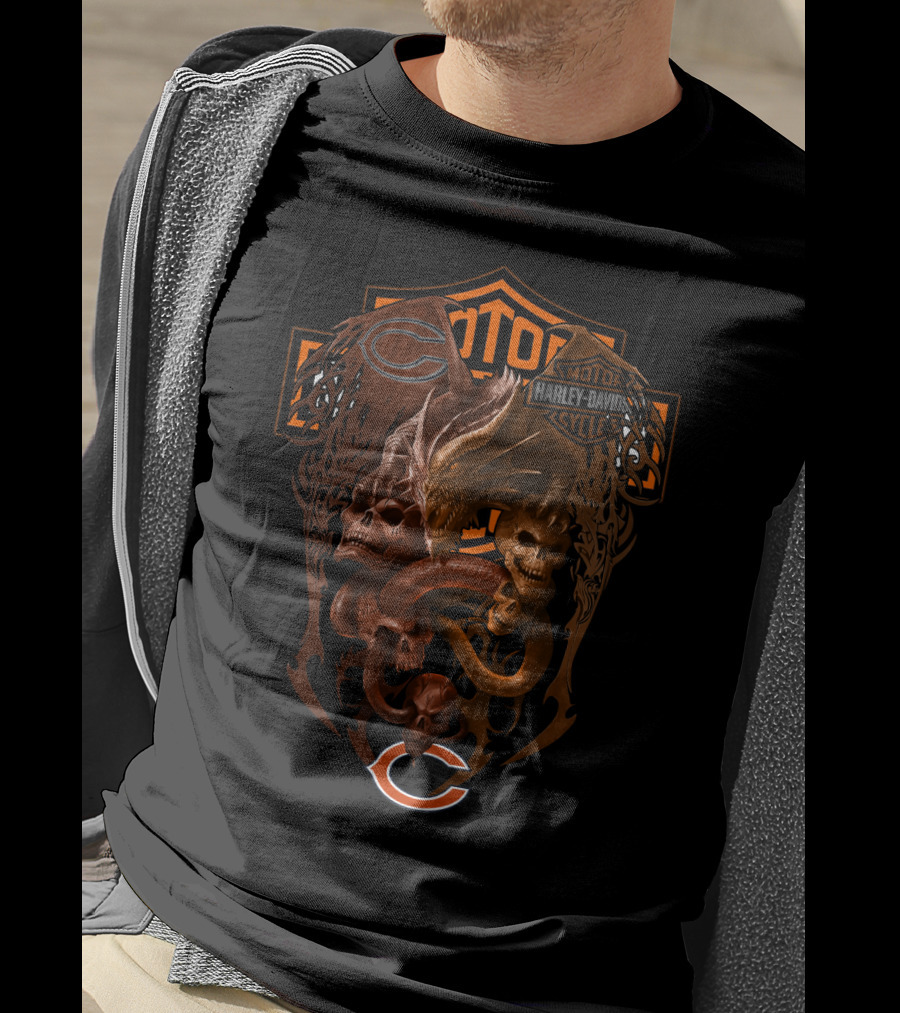 Harley Davidson Chicago Bears Dragon Skull Snake Crest T-Shirt