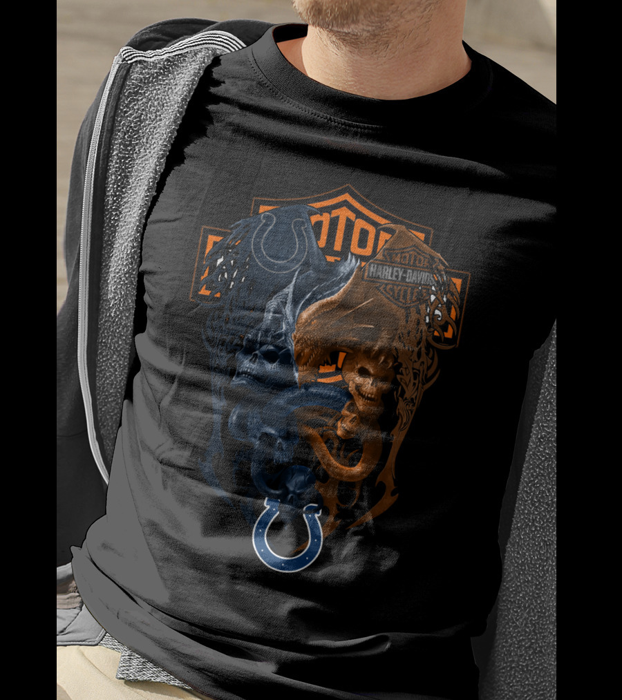 Harley Davidson Nfl Colts Fusion Skulls Serpent Motif T-Shirt