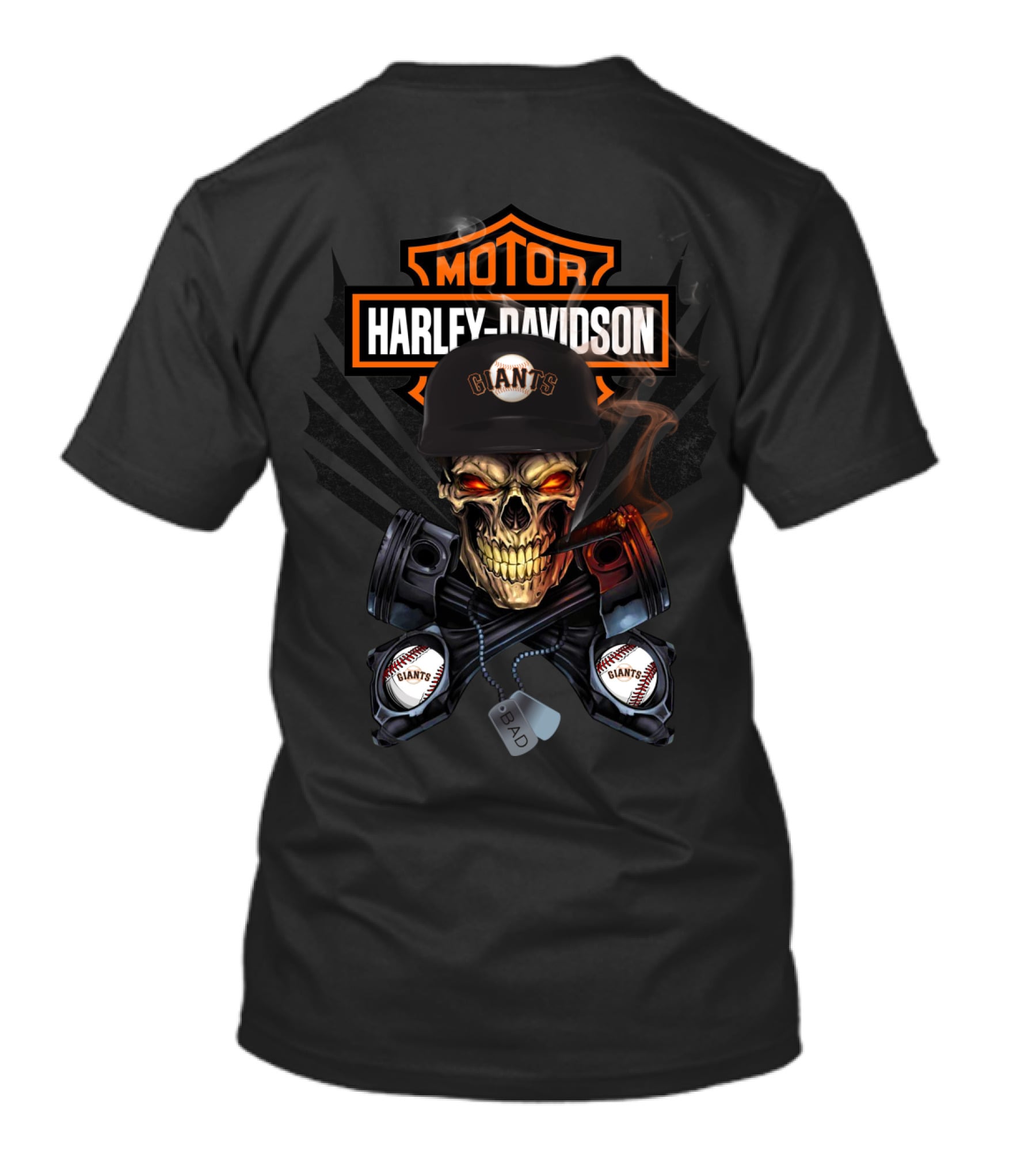 Motor Harley Davidson Giants Skull With Baseball Pistons T-Shirt