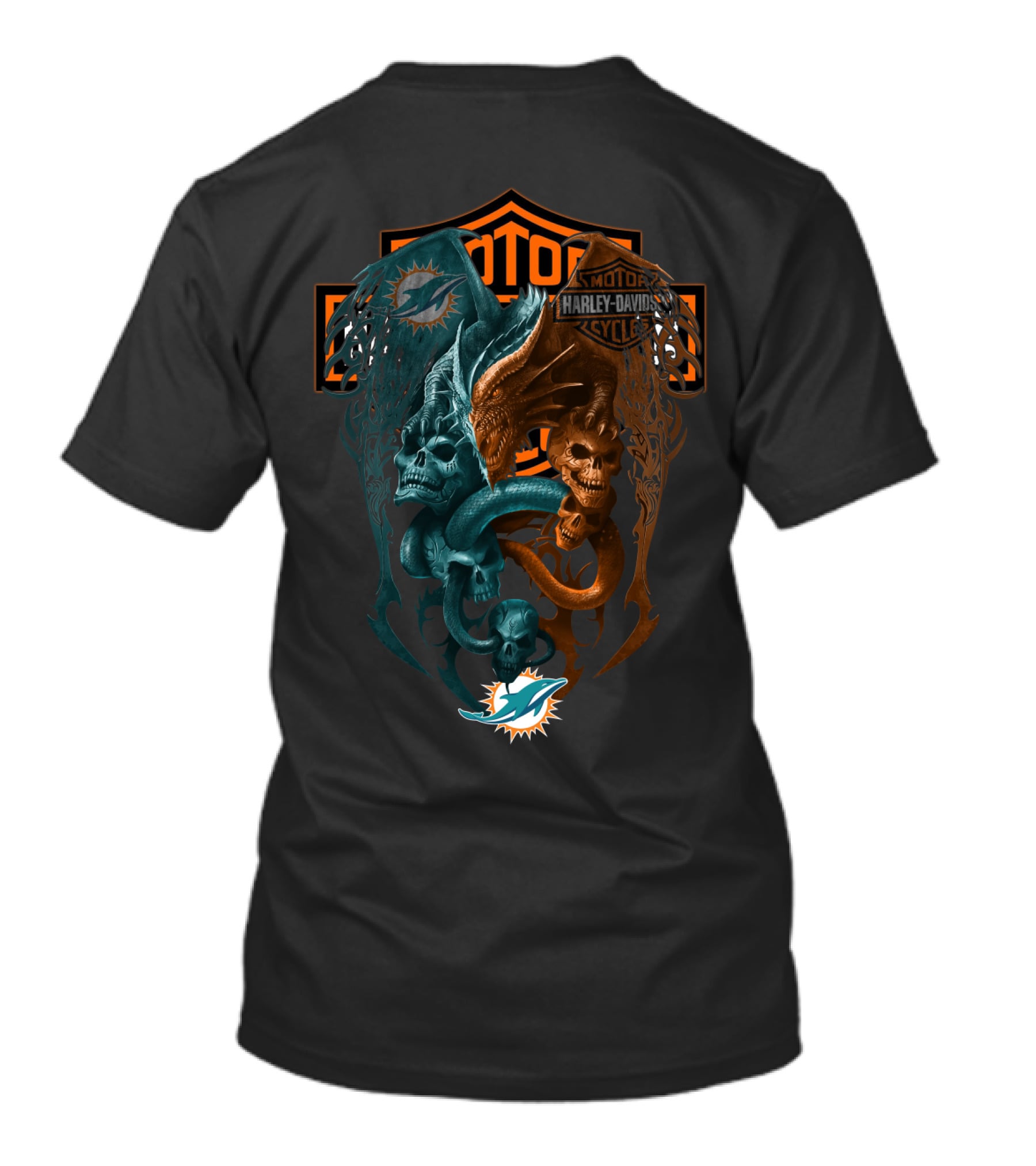 Miami Dolphins Harley Davidson Nfl Skull T-Shirt