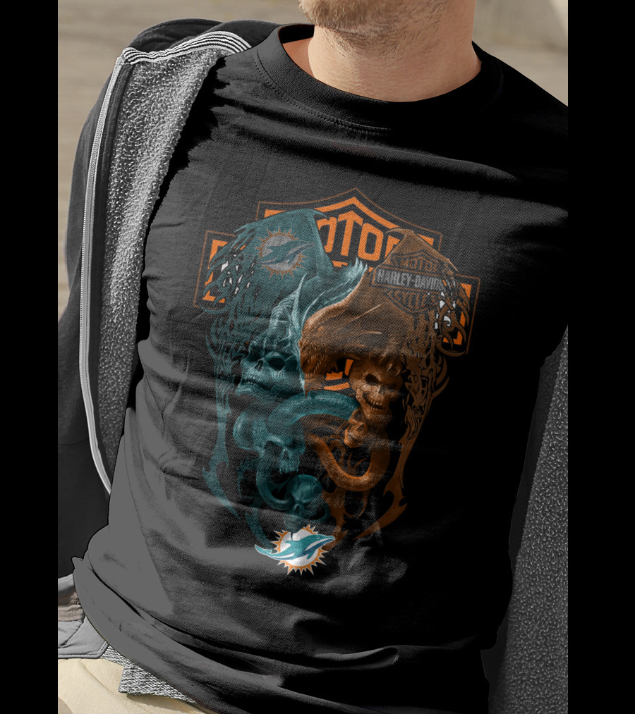 Miami Dolphins Harley Davidson Nfl Skull T-Shirt