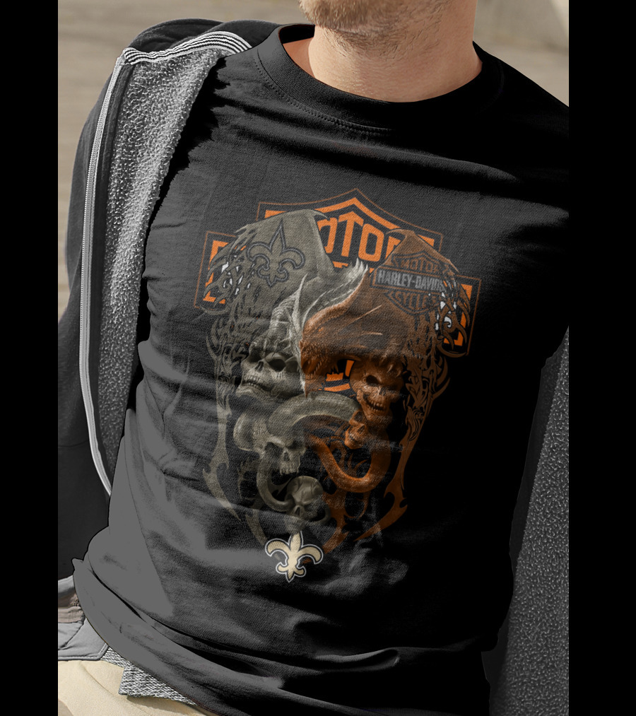 Harley Davidson Nfl New Orleans Saints Skulls Fleur-De-Lis T-Shirt