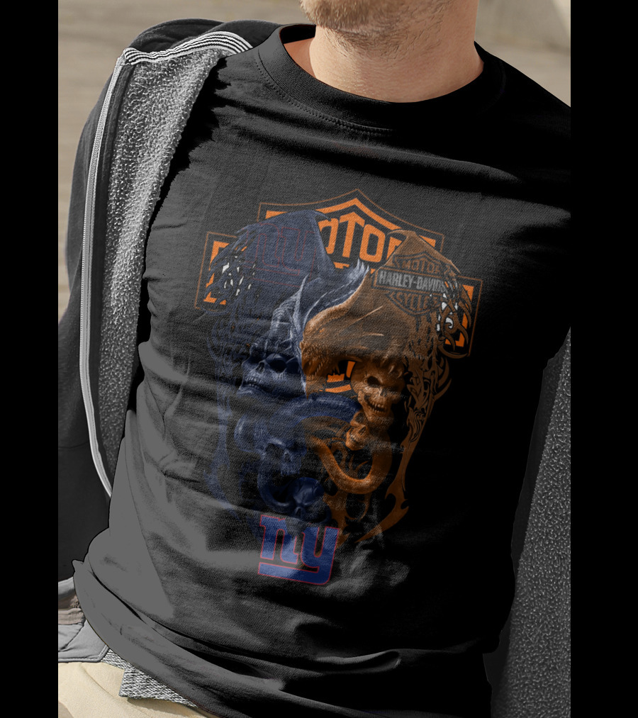 Nyg Harley Davidson Skull And Dragon Nfl T-Shirt