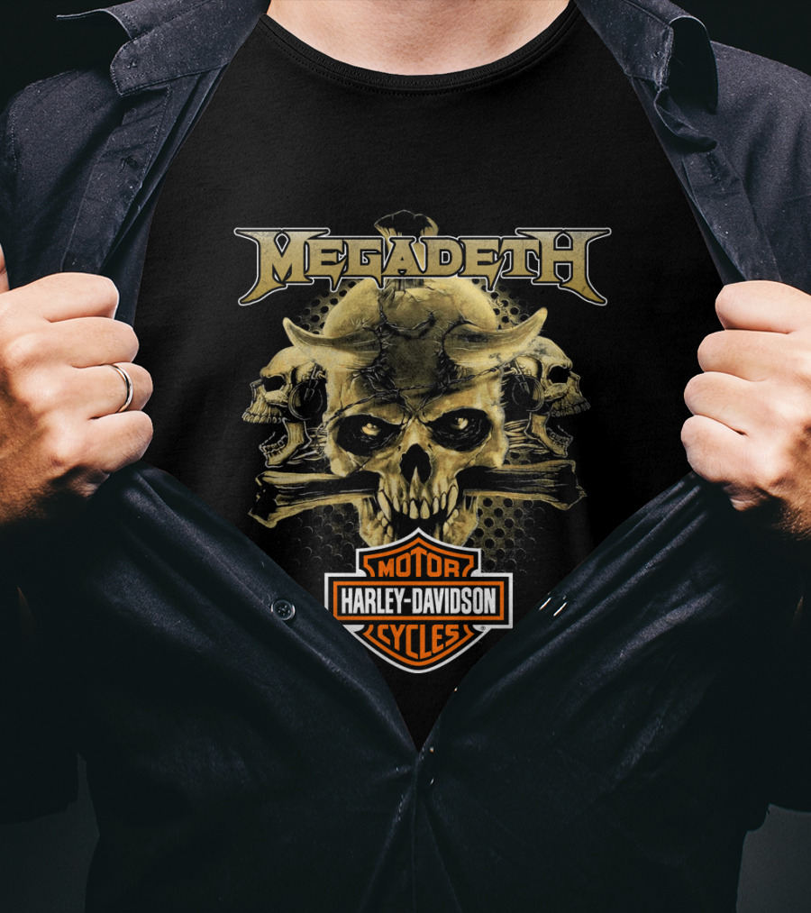 Megadeth Harley Davidson Motor Cycles Skull Art T-Shirt