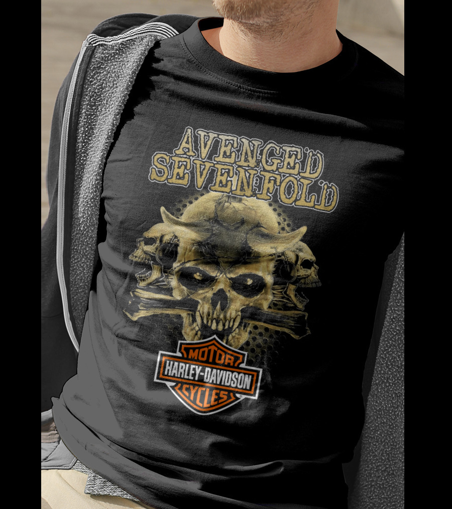 Avenged Sevenfold Harley Davidson Motor Cycles Skull T-Shirt