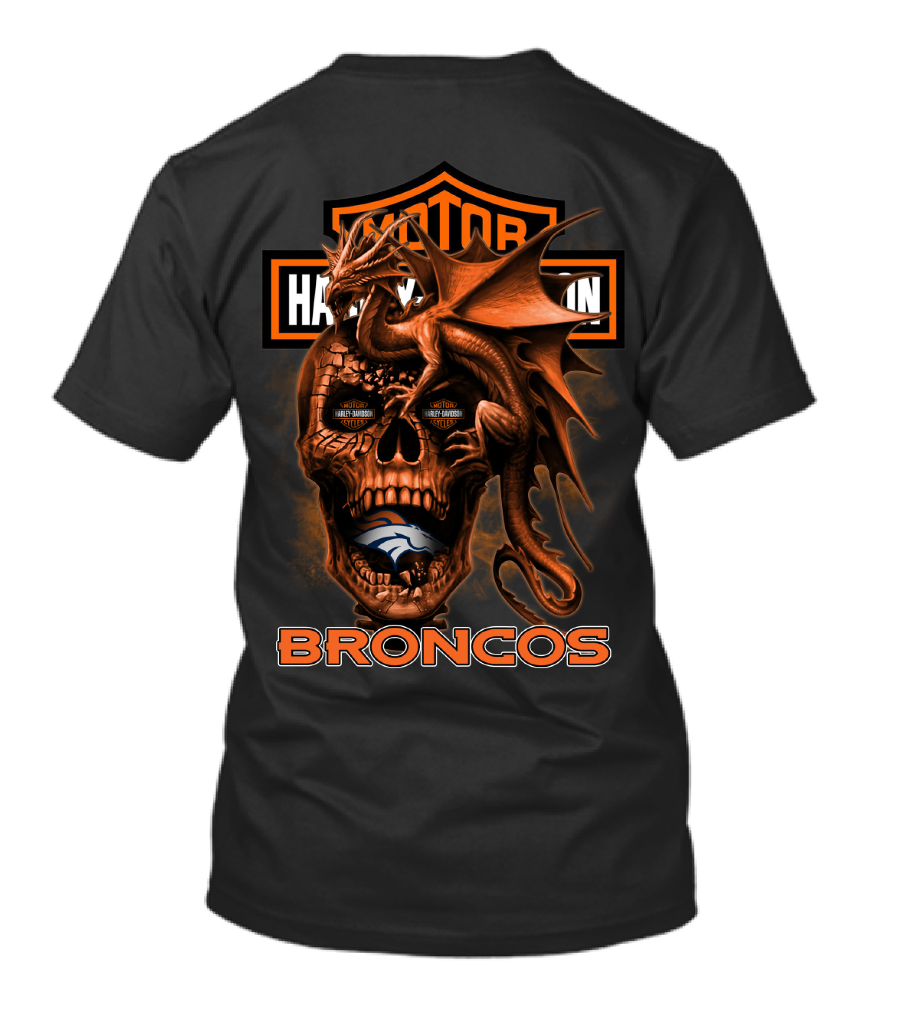 Motor Harley Davidson Cycles Denver Broncos Dragon Skull T-Shirt