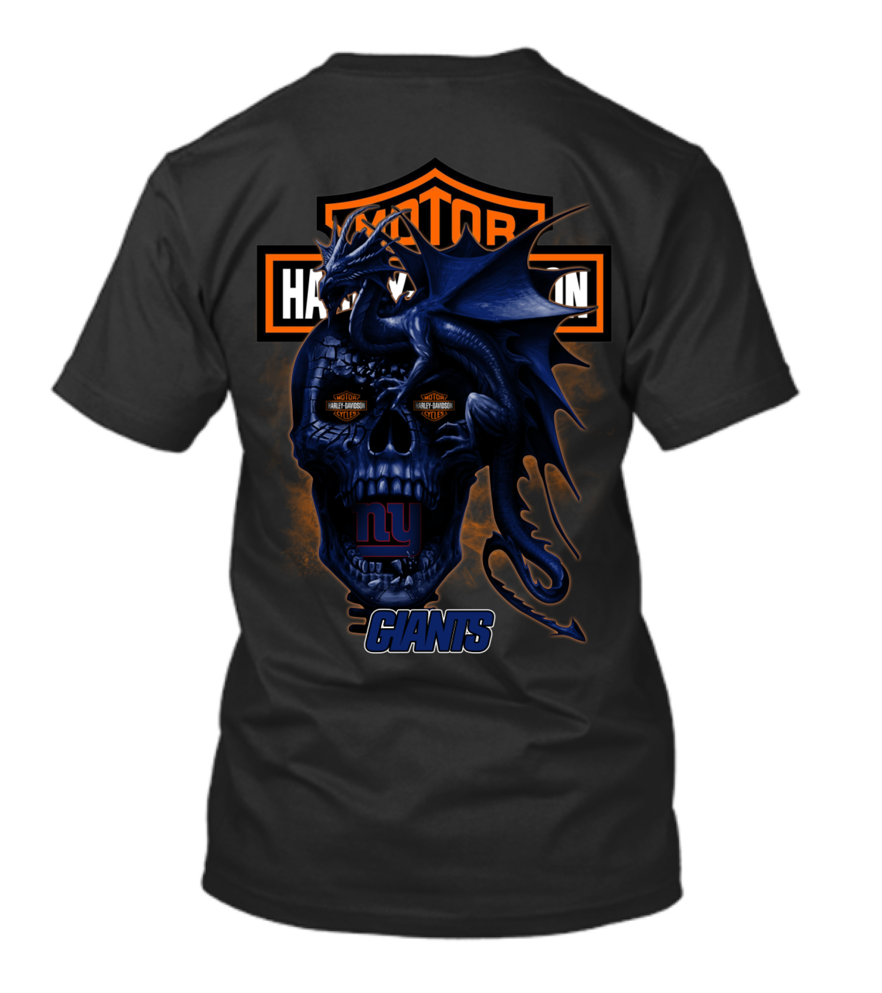New York Giants Blue Dragon Skull Harley Davidson T-Shirt