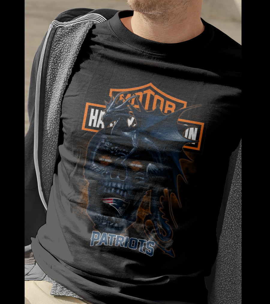 New England Patriots Skull Dragon Harley Davidson Styles T-Shirt