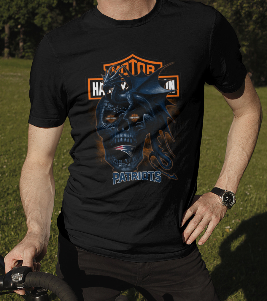 New England Patriots Skull Dragon Harley Davidson Styles T-Shirt
