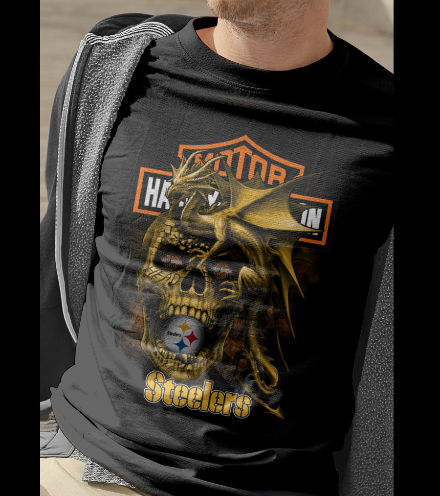 Motor Harley Davidson Steelers Dragon Skull Pittsburgh T-Shirt