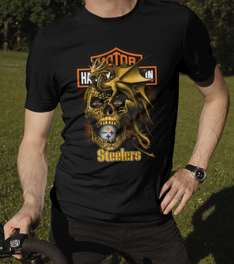 Motor Harley Davidson Steelers Dragon Skull Pittsburgh T-Shirt