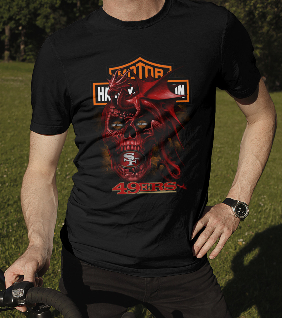 Motor Harley Davidson San Francisco 49ers Dragon Skull 49ers T-Shirt