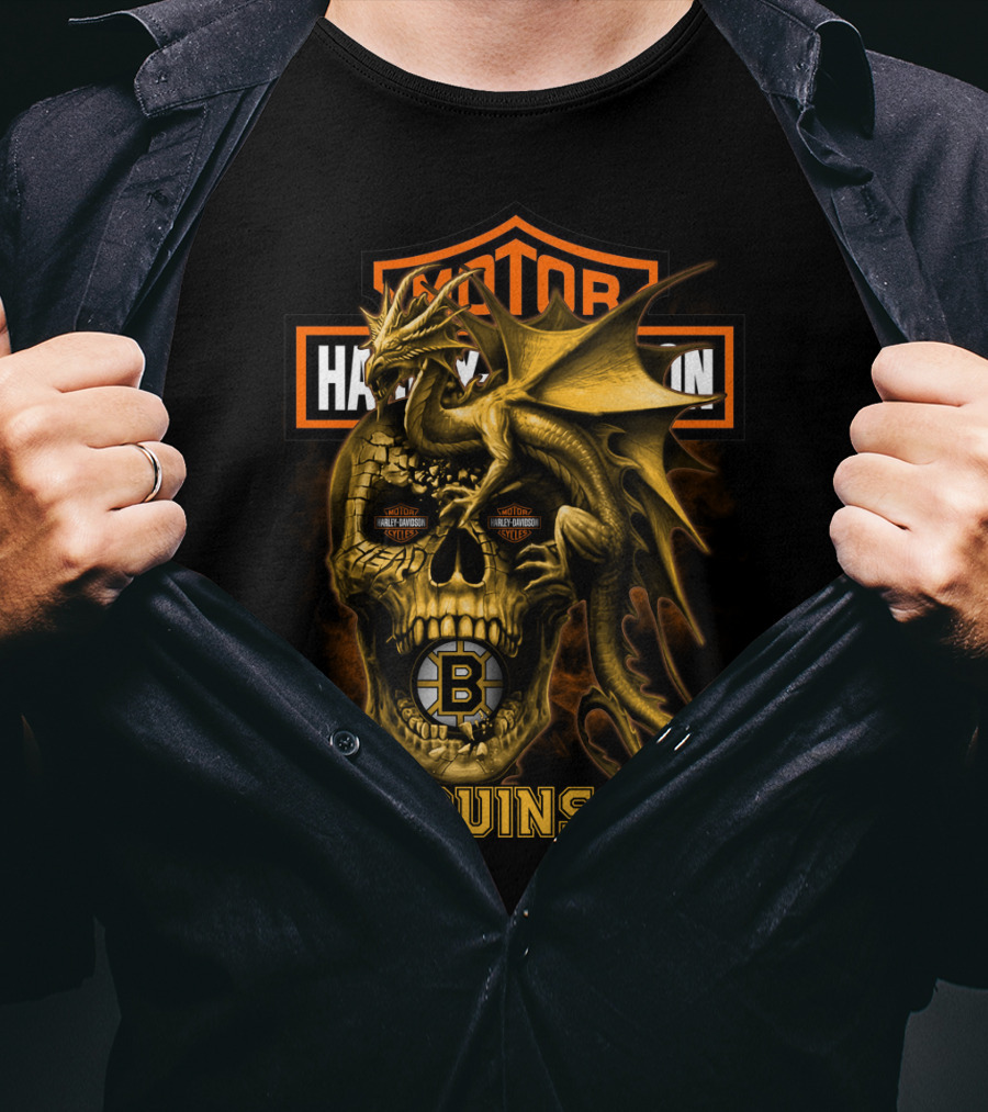 Boston Bruins Harley Skull Dragon T-Shirt