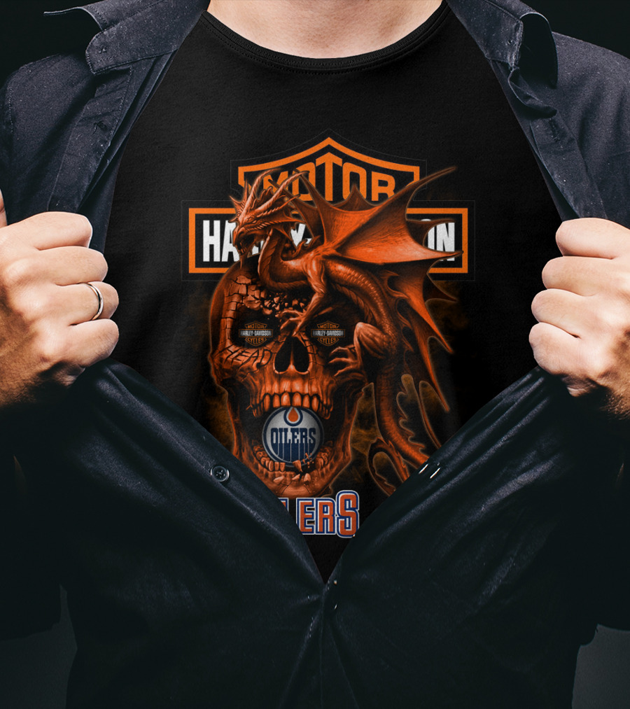 Edmonton Oilers Harley Davidson Skull Dragon T-Shirt