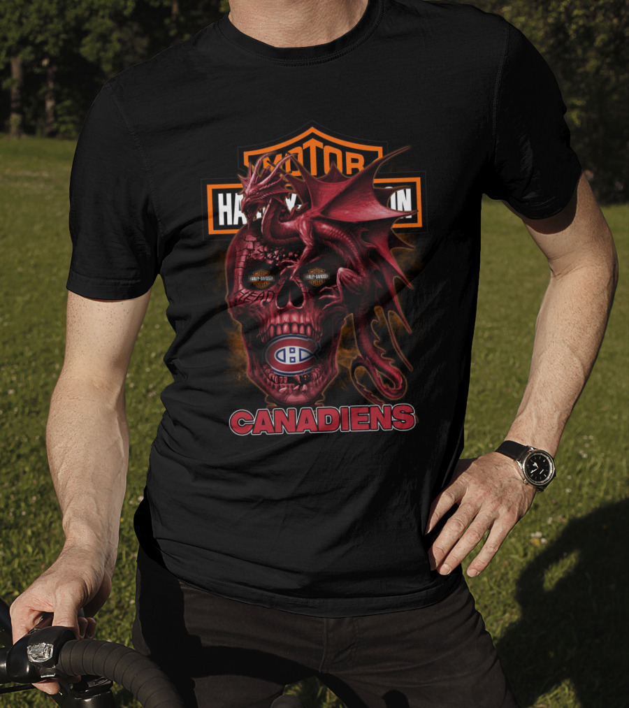 Montreal Canadiens Motor Harley Davidson Cycles Dragon Skull T-Shirt
