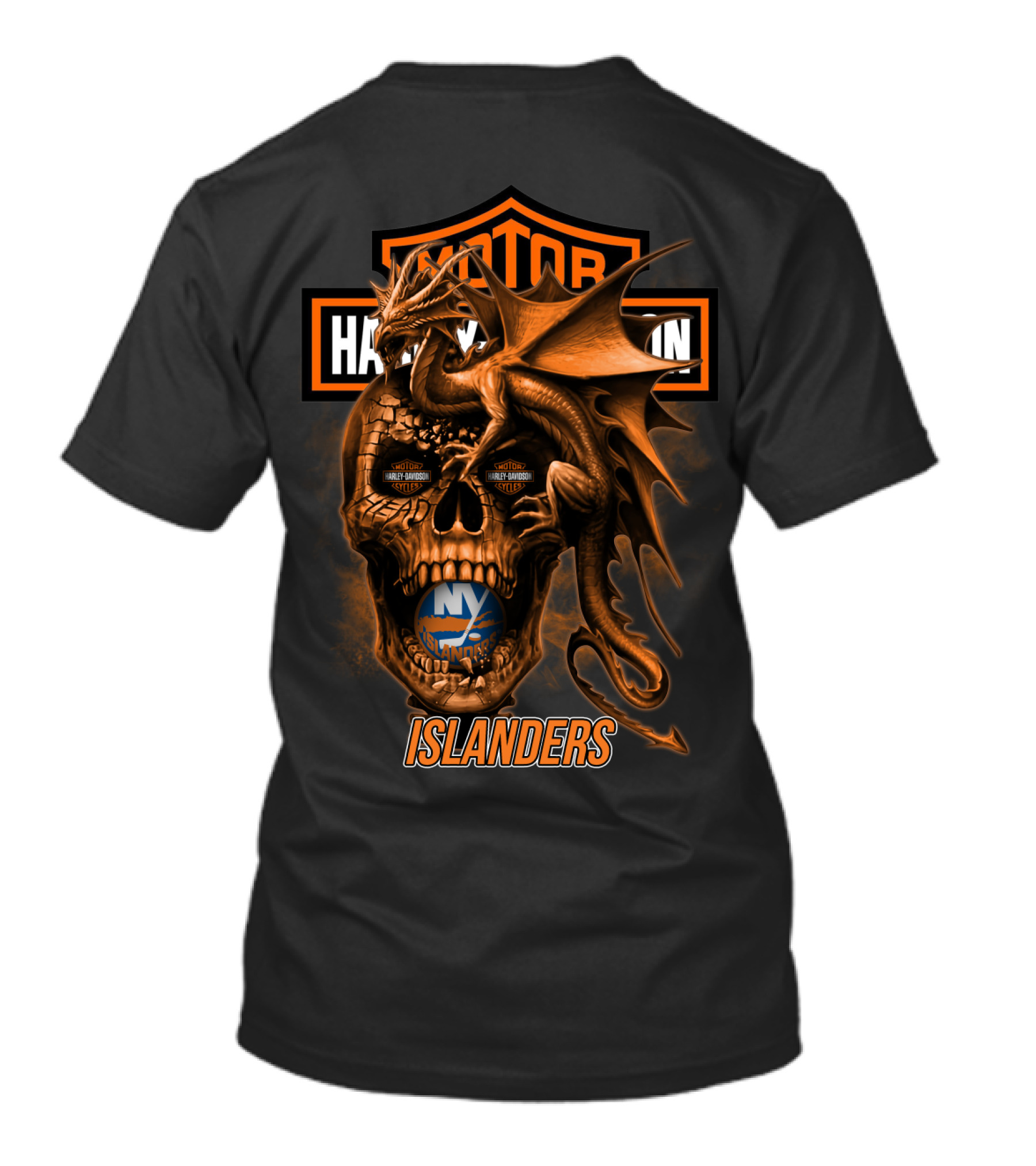 Motor Harley Davidson New York Islanders Dragon Skull T-Shirt